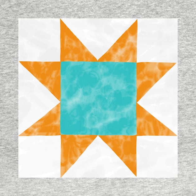 Orange and Cyan Quilt Star Watercolor by venglehart